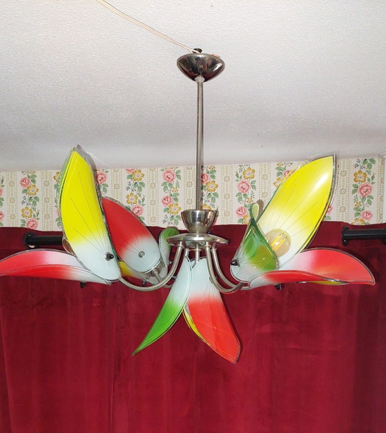 Lampadario in vetro vintage Kasinski Poznan – Anni '60 – Lampade a sospensione, Chrome, Glass (photo 5 of 5)