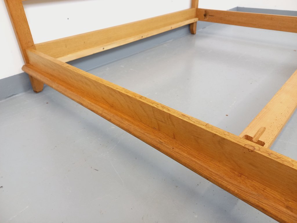 Vintage French double bed by Guillerme et Chambron in solid oak