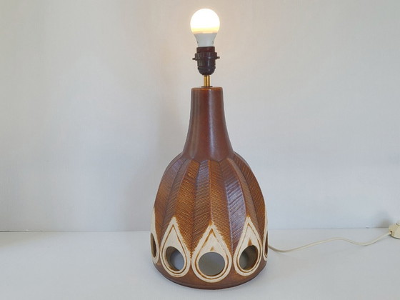Image 1 of Vintage 1960s ceramic table or floor lamp with feather motif, West Germany, 1960s