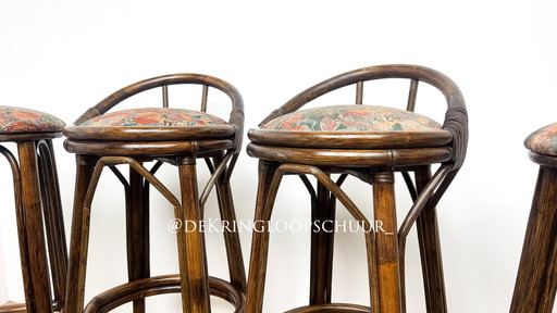4x vintage rattan bamboo manou bar stools