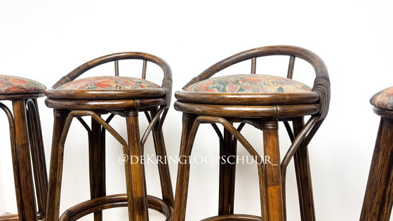 Image 1 of 4x vintage rotan bamboe manou barkrukken 