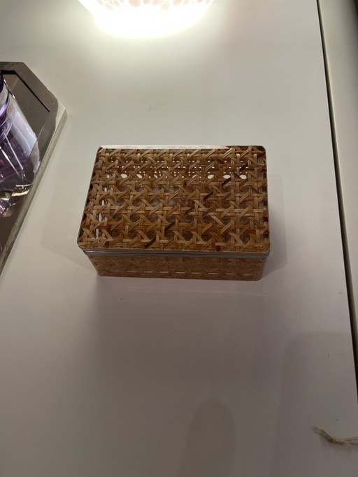 Plexiglas rieten doos Italië jaren 70 toegeschreven aan Gabriella Crespi