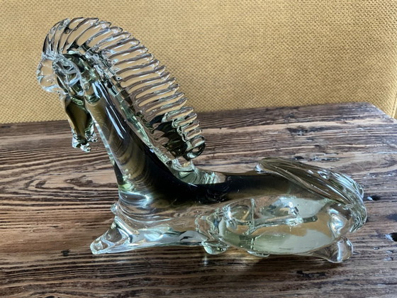 Image 1 of Murano glass reclining horse olive khaki