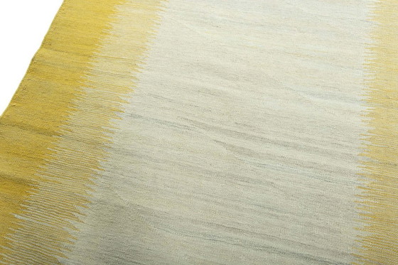 Image 1 of Moderne handgeweven design kelim - 200 x 155 cm - Wollen vloerkleed in geel & crème