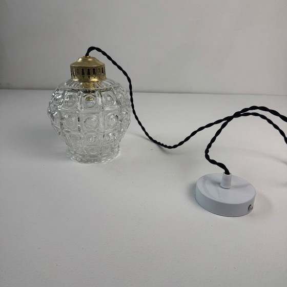 Image 1 of SET DI 3 LUCI A SOSPENSIONE IN VETRO A BOLLE D'ARIA VINTAGE