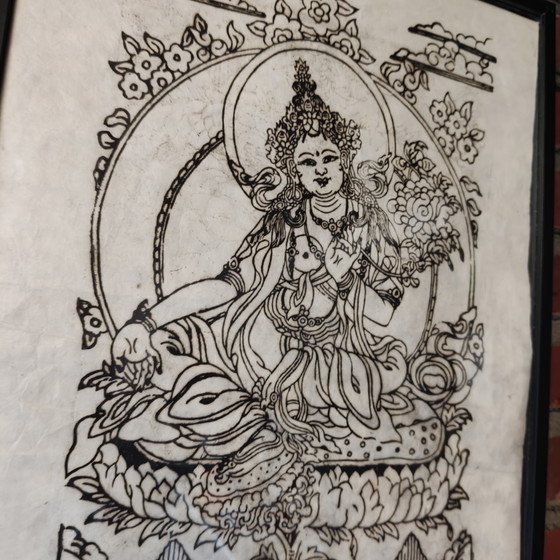Image 1 of Framed Tibetan Buddhist Artwork – Zen / Boho Wall Decor