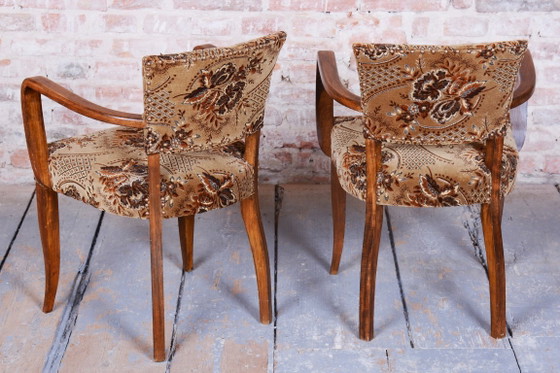 Set van twee originele art-deco fauteuils, van Jules Leleu, Beech, Frankrijk, jaren 1930. – Velvet, Wood (photo 5 of 9)