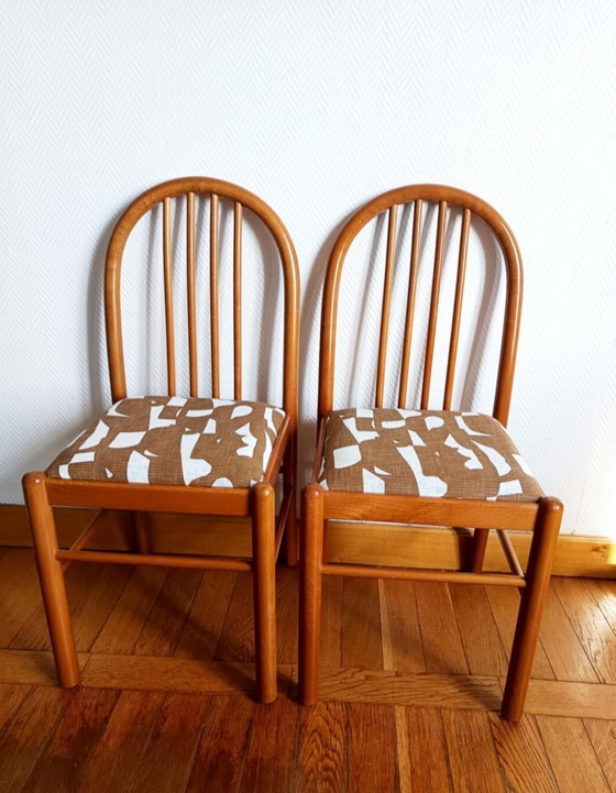 Image 1 of 3 sedie in pino e tessuto in stile vintage