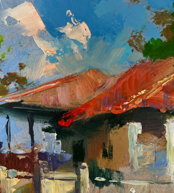 Image 1 of Original Oil Painting Summer House Landscape Building in the heart of the city