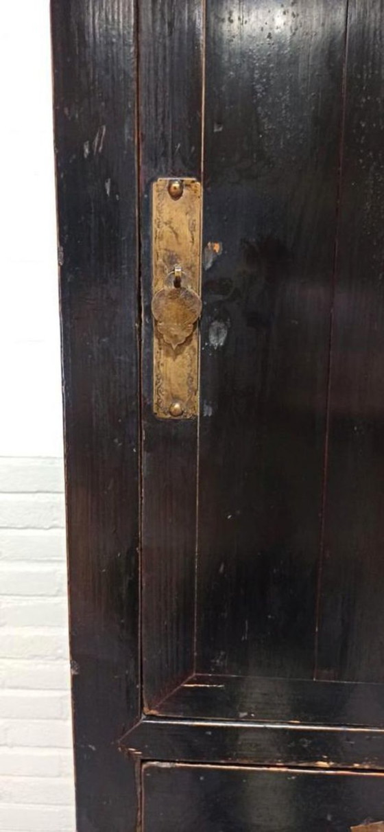 Image 1 of Vintage black lacquered and brass cabinet 