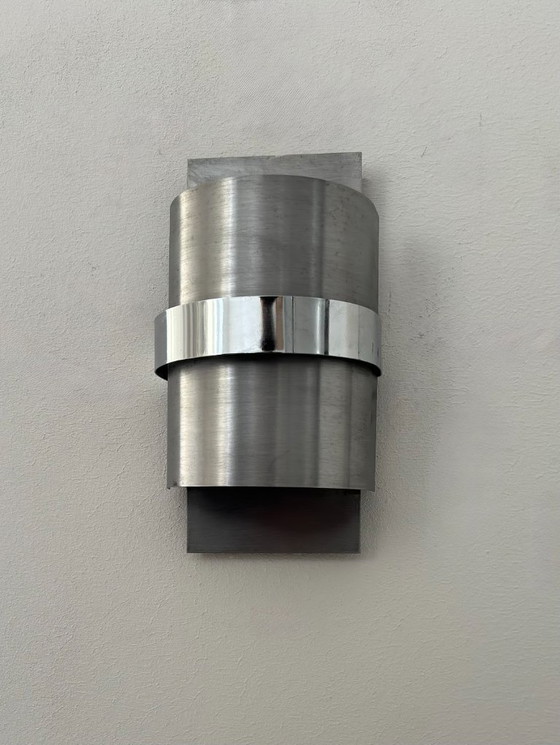 Image 1 of Coppia di applique in metallo spazzolato e cromo, Francia 1970