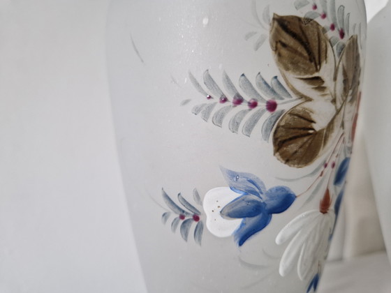 Image 1 of Paire de vases anciens - Verre satiné de Bohême / Style Bristol (vers 1900) - Couple peint à la main (pendentif)