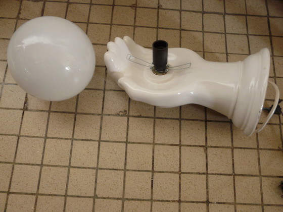 Image 1 of Witte Keramische Hand Wandlamp Vintage jaren 70