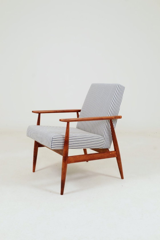 Image 1 of Lounge Chair with footstool Vintage Stripe Fabric Mid Century Design, 1960