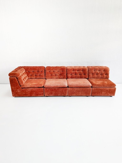 Modular Orange Velvet Sofa 1970s