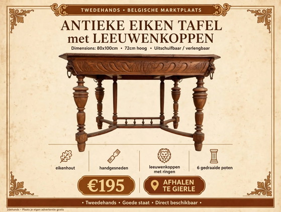 Tavolo Rovere Antico 80x100cm / 72cm Alto - Teste di Leone – Tavoli, Metal, Wood (photo 3 of 8)