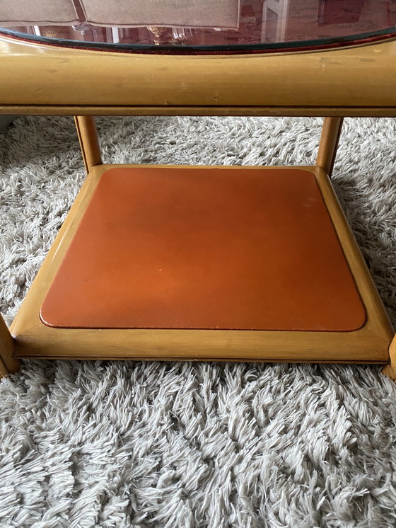 Image 1 of Tavolino da caffè vintage art déco in vetro, velluto e pelle