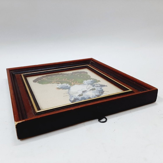 Image 1 of Vintage framed cross-stitch tapestry 