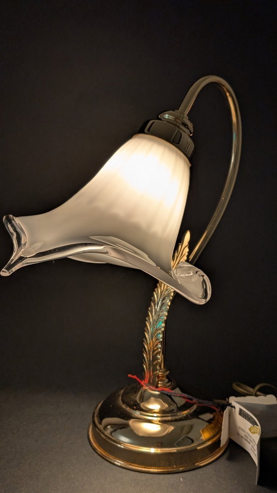 Image 1 of Refined Pair of Murano Calla Lamps, Vintage New Old Stock, 24kt Gold