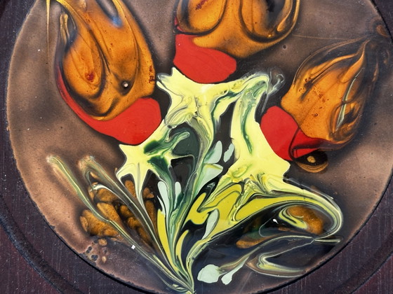 Smalto vintage su rame con decorazione stilizzata di tulipani – Quadro modernista incorniciato – Anni '60-'70 (photo 4 of 10)