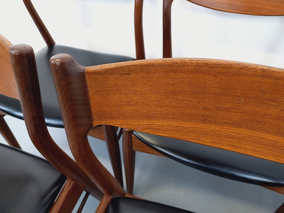 Image 1 of Set of 6 vintage Danish Scandinavian chairs by Aerthoj Jensen & Molholm in teak and skai from the 1960s