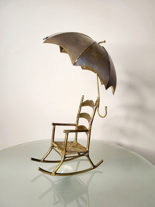 Sedia a dondolo Artwork, Daniel D'Haeseleer, stile Hollywood Regency, rame e ottone, anni '70, Belgio