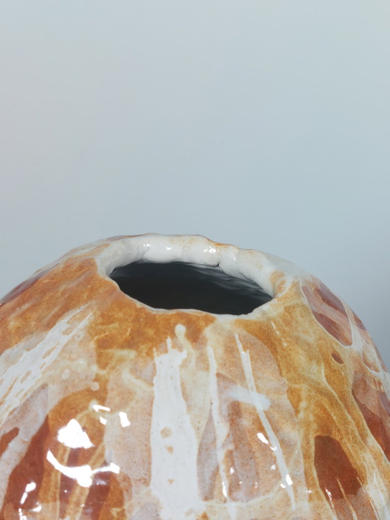 Image 1 of Vase vintage en céramique à glaçure coulée, œuvre d'artiste