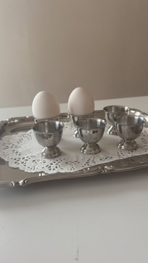 Hueveras vintage de acero inoxidable (juego de 6)