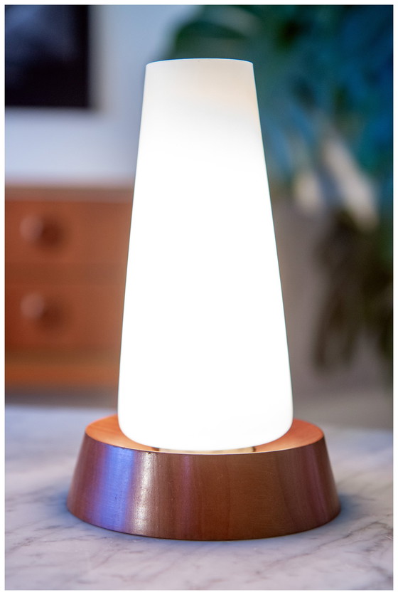 Image 1 of Lampe Scandinave Teck et Opaline 1960