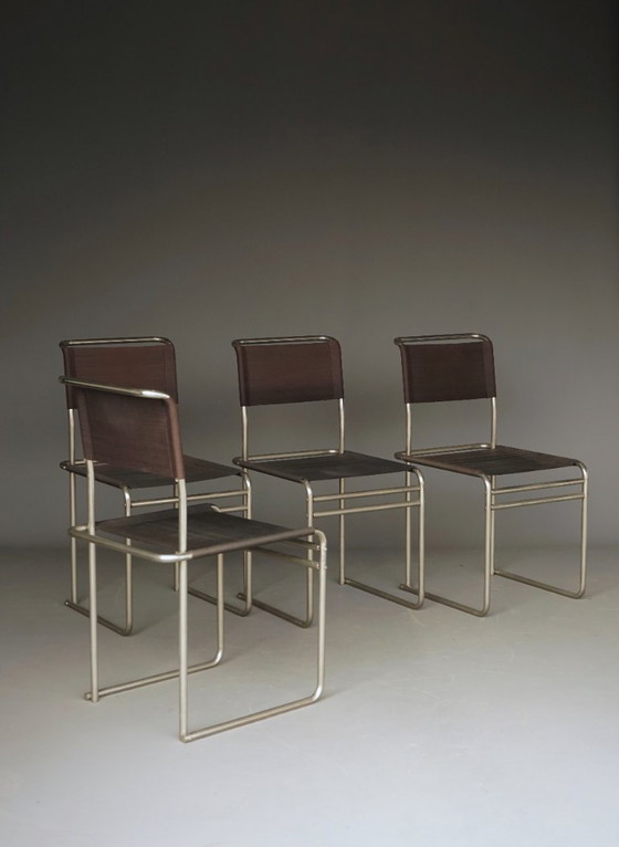 Sedie da pranzo B40 in acciaio tubolare nichelato e tessuto Eisengarn di Marcel Breuer per Tecta, anni '80. (photo 4 of 27)