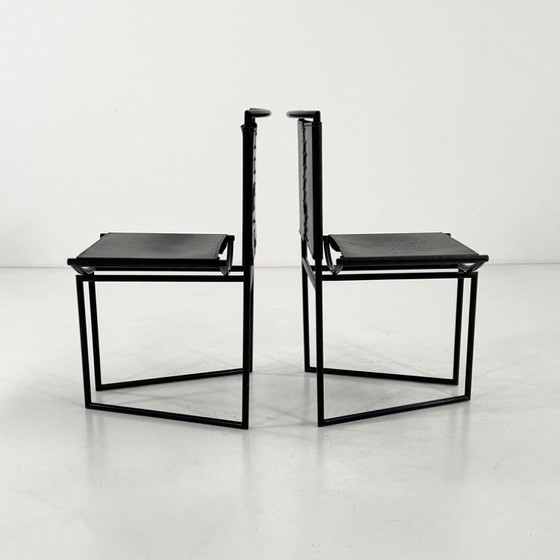 Image 1 of Set van 4 Model 91 stoelen in zwart leer, ontworpen door Mario Botta voor Alias, jaren 90.