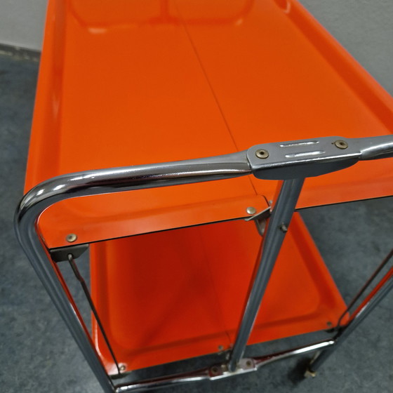 Image 1 of Carrello bar vintage, tavolino arancione anni '60/'70, tavolo di servizio