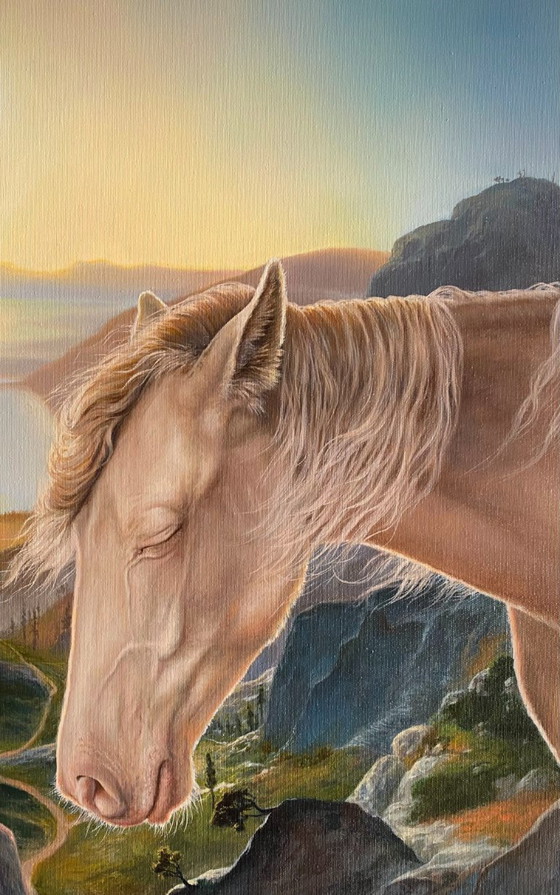 Original Oil Painting Mountain Landscape Horse Wind of Dreams – Paintings & Drawings, Canvas (photo 3 of 7)