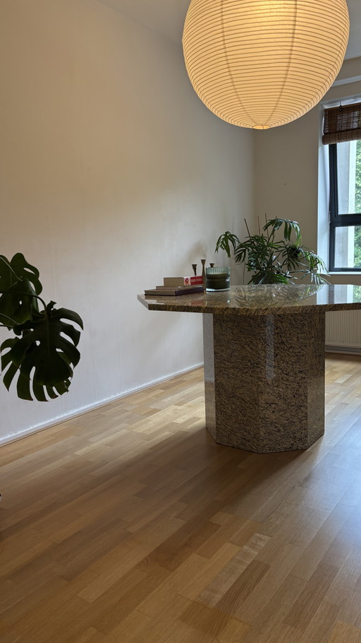 Vintage octagonal granite dining table | Italian design 1970s