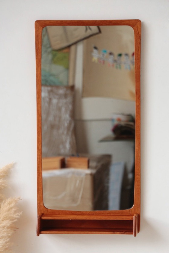 Image 1 of Danish design teak mirror with shelf | Vintage 1960s