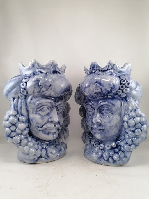 Vase - Majolica - Pair of Moor's heads