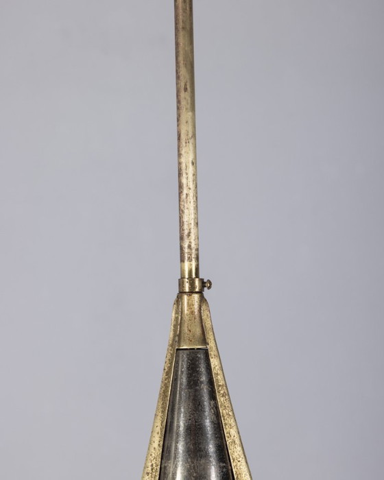 Image 1 of Vintage kroonluchter Stilnovo van messing en opaline glas uit 1960