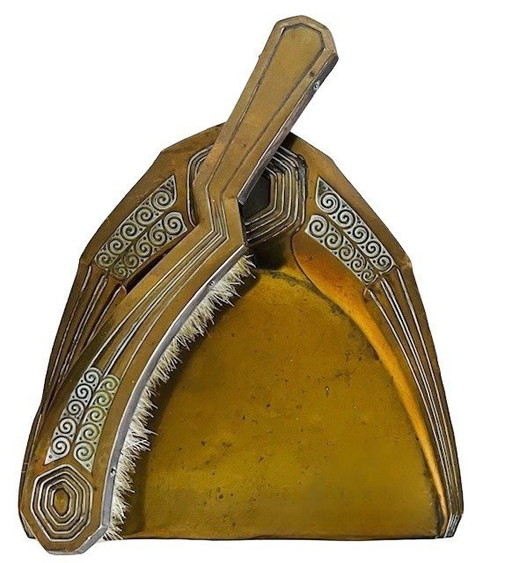 Pelle et balayette Art Déco anciennes, en laiton, années 1920