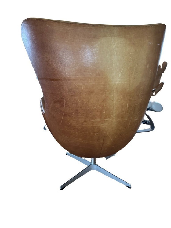 Image 1 of Arne Jacobsen Egg Chair – Fritz Hansen – Vintage leer donker walnoot – Designklassieker