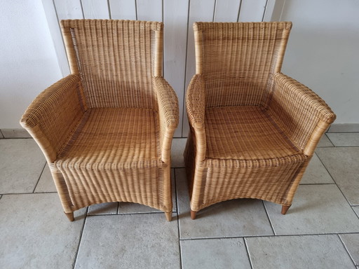 2x SM Design Lloyd Loom Eetkamerstoelen Fauteuil Met Kussens