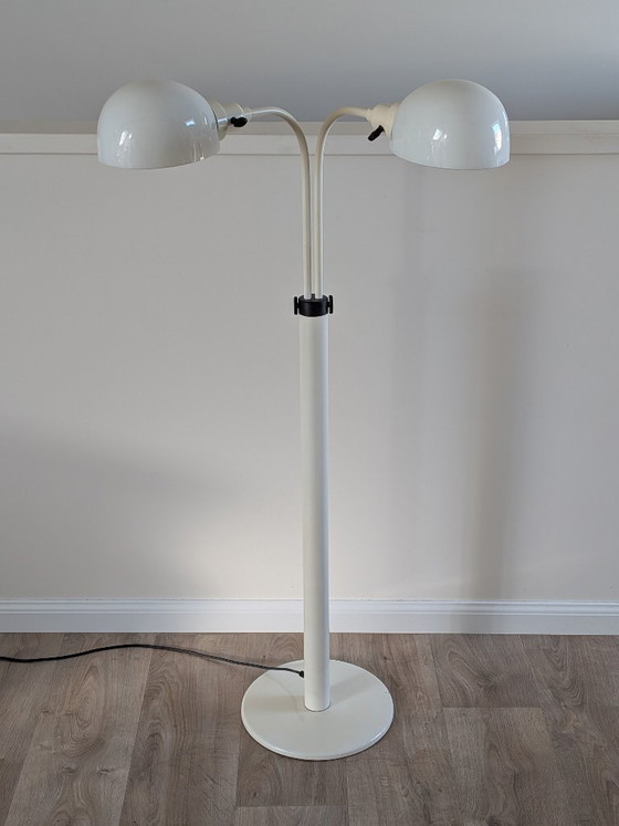 Image 1 of Vintage vloerlamp uit het ruimtetijdperk – Dubbele "paddenstoel"-vormige kappen – Nederlands design tijdperk