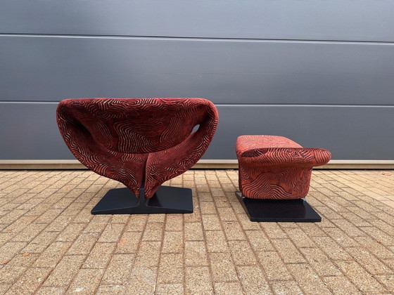 Image 1 of Artifort Ribbon chair + Pierre Paulin ottoman in Pierre Frey fabric. In mint condition!! 10/10
