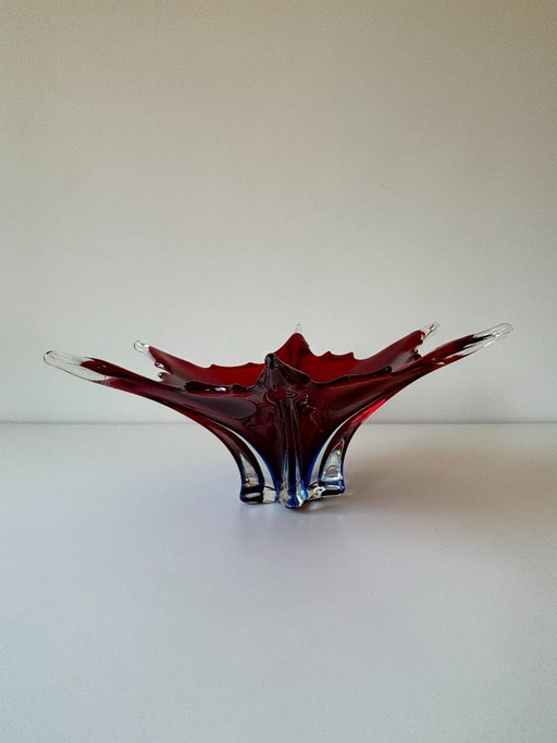 Striking Murano blown glass centerpiece – Ruby red and cobalt blue – Sculptural design