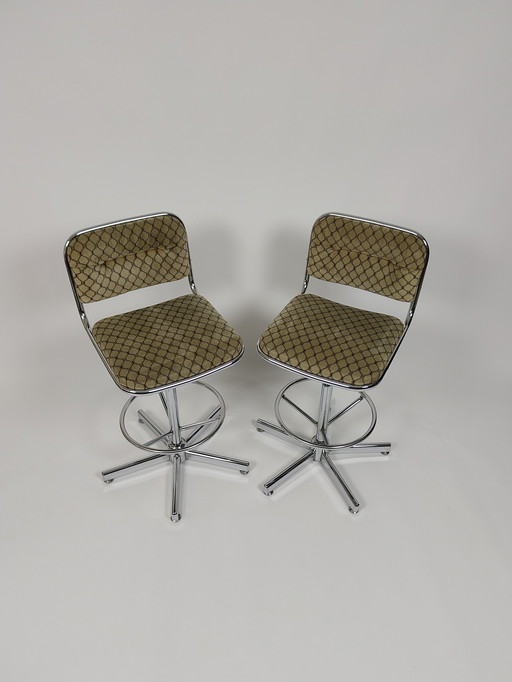 Set of 2 Vintage Bar Stools with Retro Upholstery, 1970s