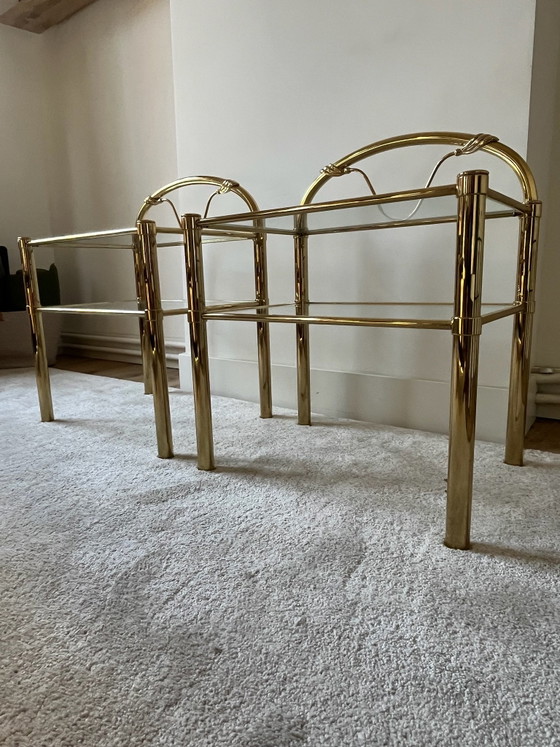 Vintage Nightstands or Side Tables | Hollywood Regency, Glass, Brass, Gold (photo 2 of 6)