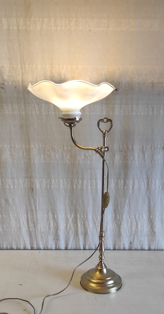 Image 1 of Articulated table lamp in brass and opaline glass - mid-20th century