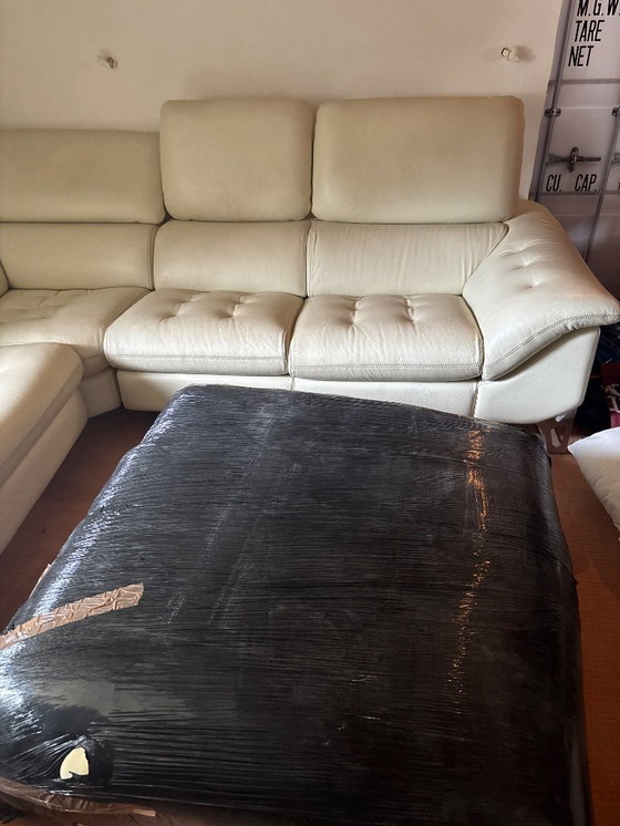 Image 1 of 🛋️ Roche Bobois – CINETIQUE 2 Full Relax MOTORISIERTES Sofa – Ecru-Leder – Komplettkonfiguration