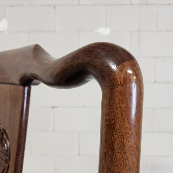 Image 1 of Set of Vintage Cherry Wood Chinese Armchairs / Asian / Bohemian Dining Table Chairs