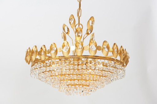 Large Hollywood Regency brass and glass chandelier by Palwa
