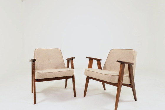 Image 1 of Mid century modern design armchair camel beige wool oak wood by Chierowsky 